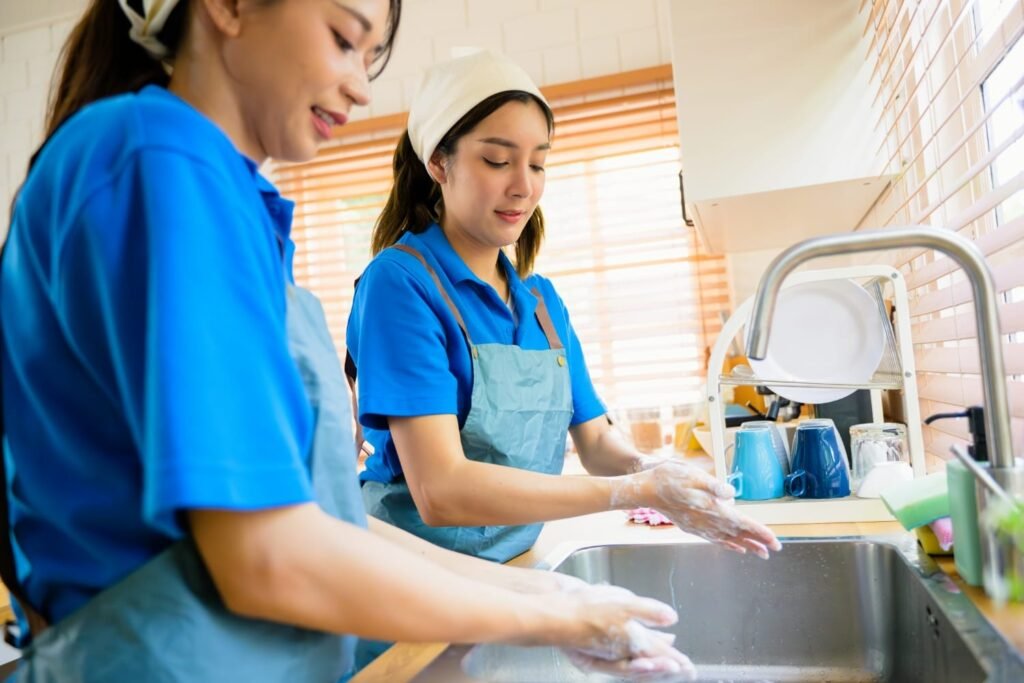 woman washing dishes